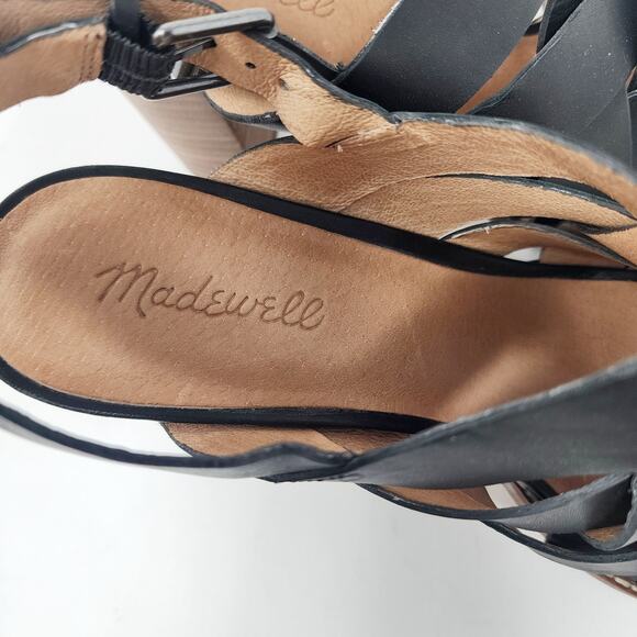 Madewell The Cindy Sandal Size 11 Black Leather Criss Cross Slingback Stack Heel - Picture 9 of 13